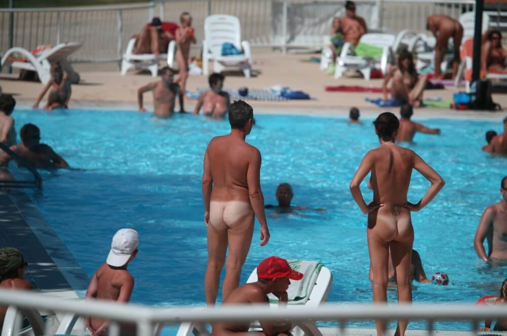 Pool-Shore Group Exercise - The idea of self-acceptance and self-respect is important among naturists